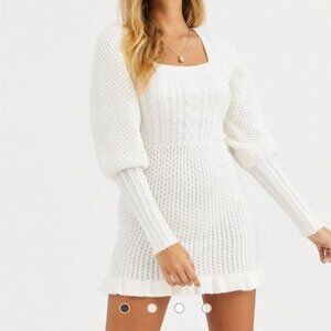 ASOS  Winter / Fall White Multi Pattern Cable Knit SWEATER DRESS Scoop Neck SZ 8